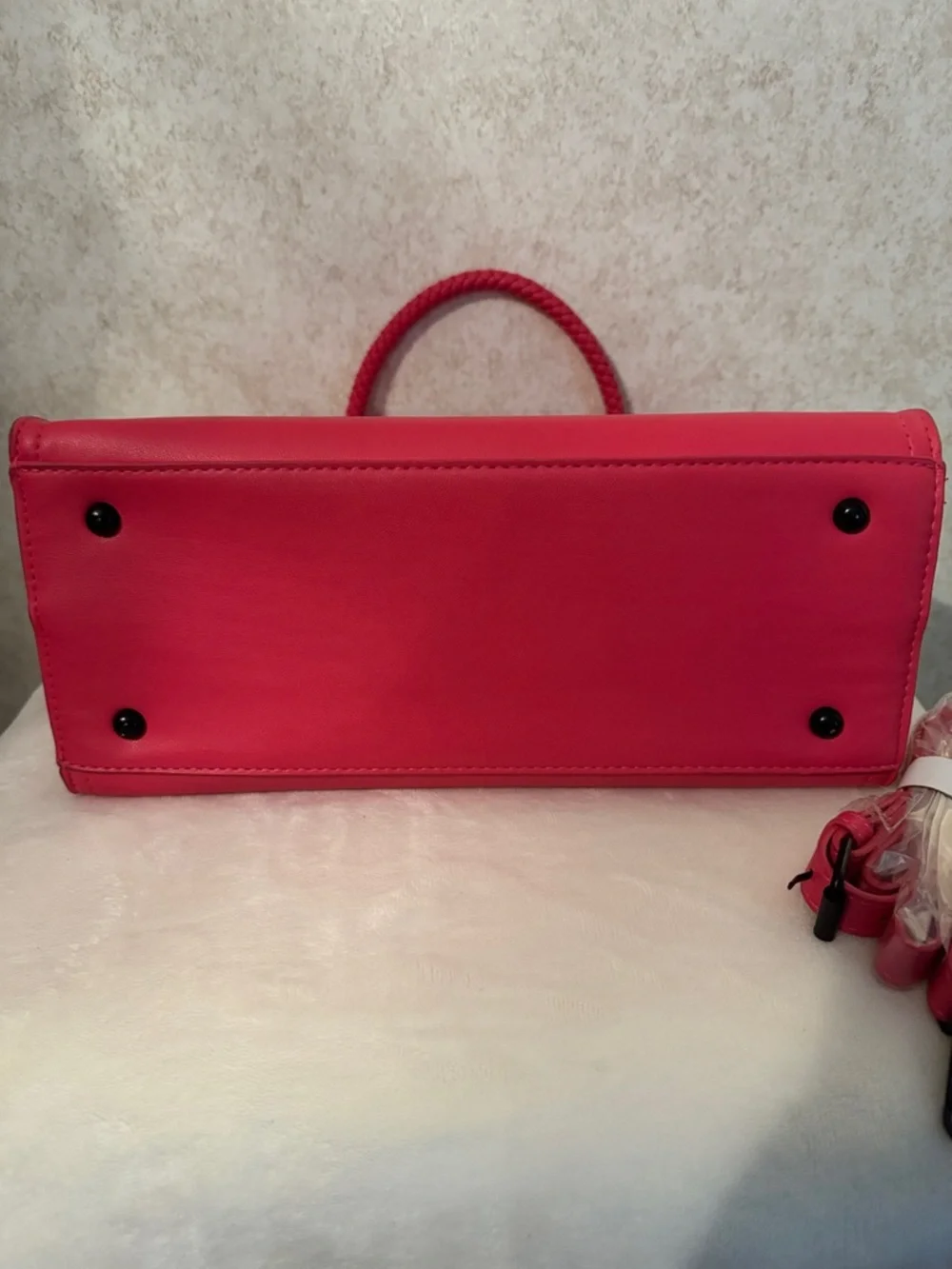Badgley Mischka Hot Pink Braided Handle Satchel with Black Logo Accent NWOT - Picture 2 of 7